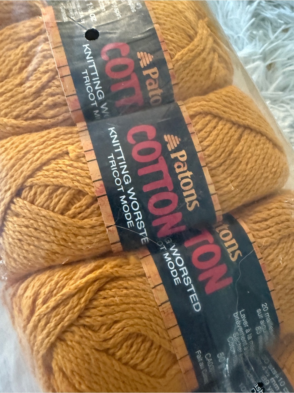 Patons Cotton Knitting Worsted 10 ball original packaging mustard colour